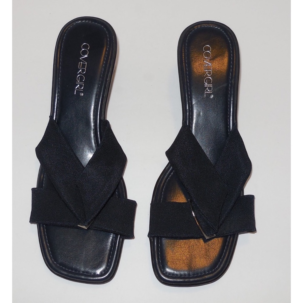 Covergirl navy blue heel sandal wedges size 7 1/2m